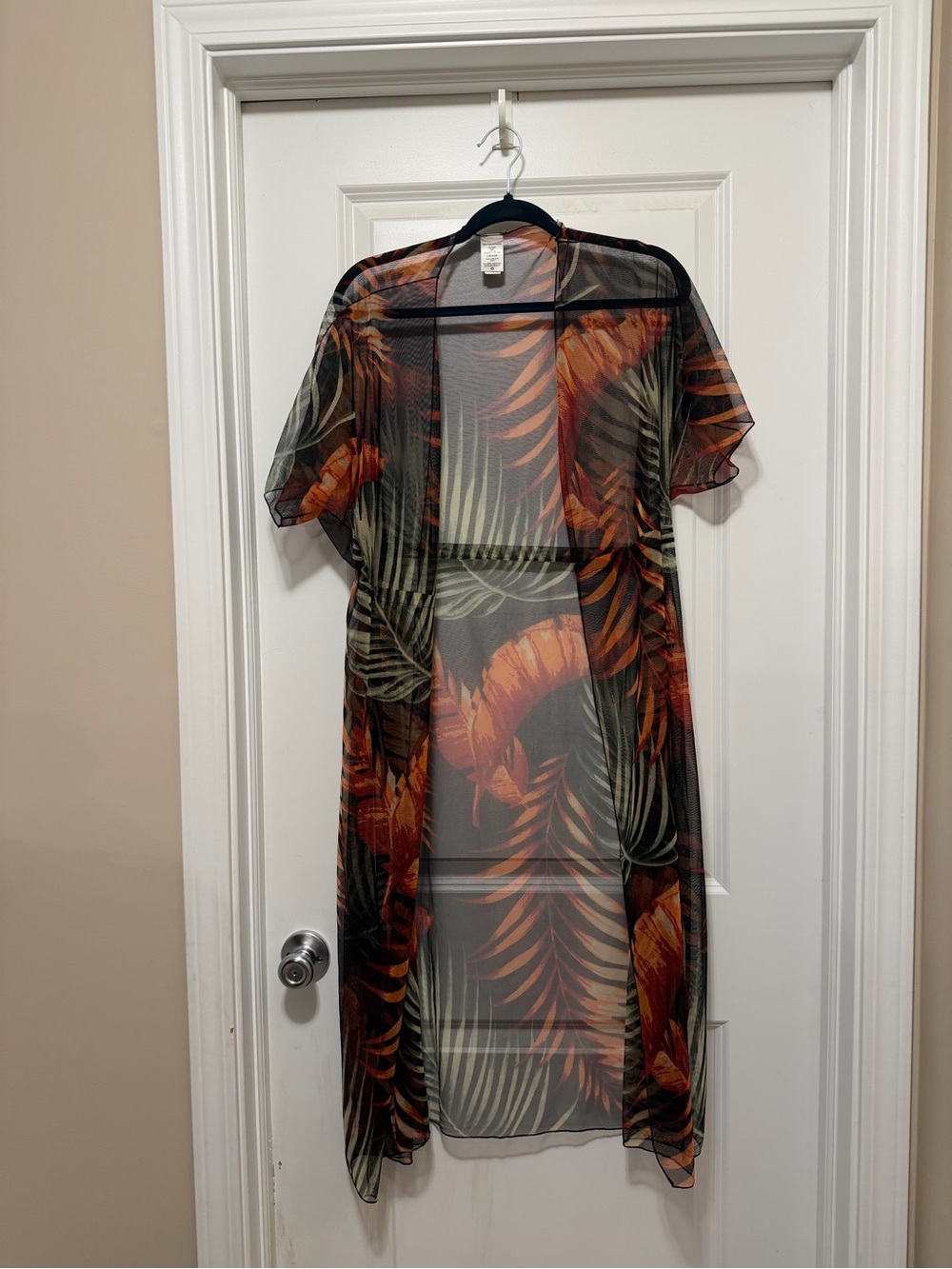 Sheer Tropical Leaf Wrap - Black with Orange & Green Leaves